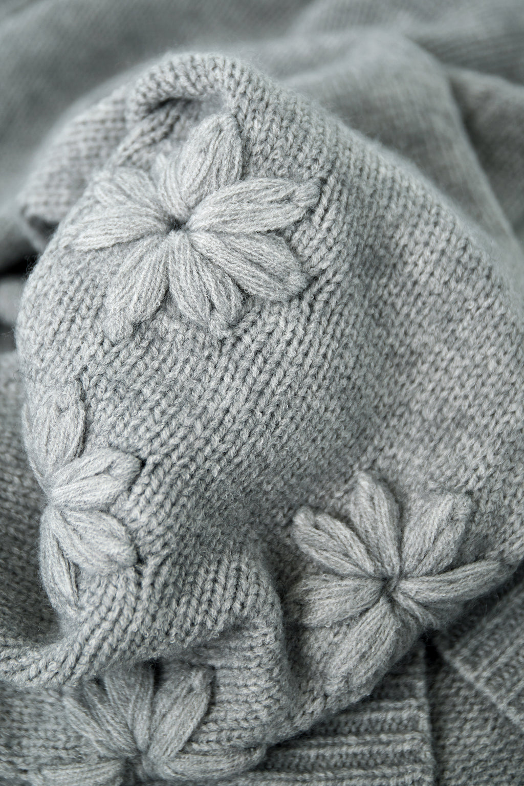 Knitted Wool Blend Women's Oversized Sweater Floral Applique