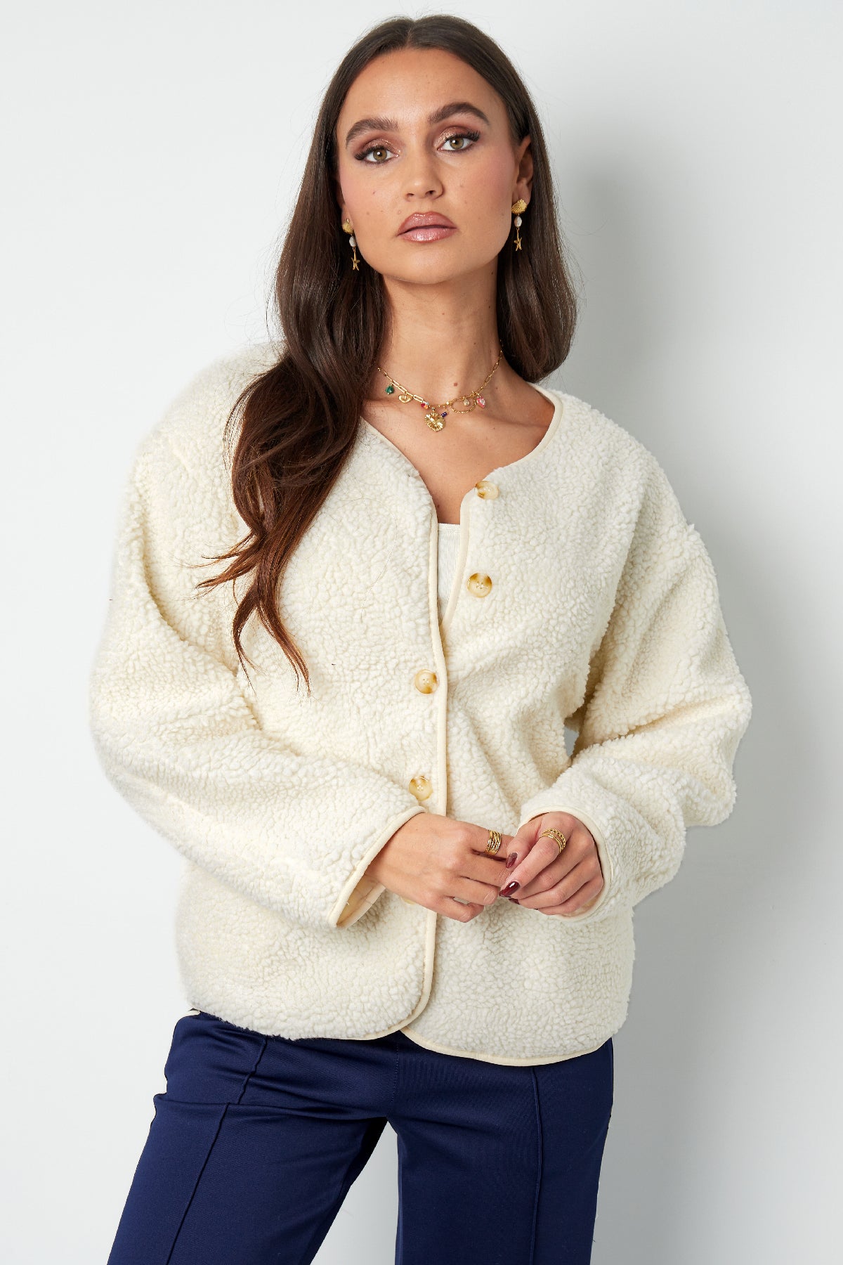 Woven Polyester Fiber Women's Cardigan Casual Solid Color Fall/Winter