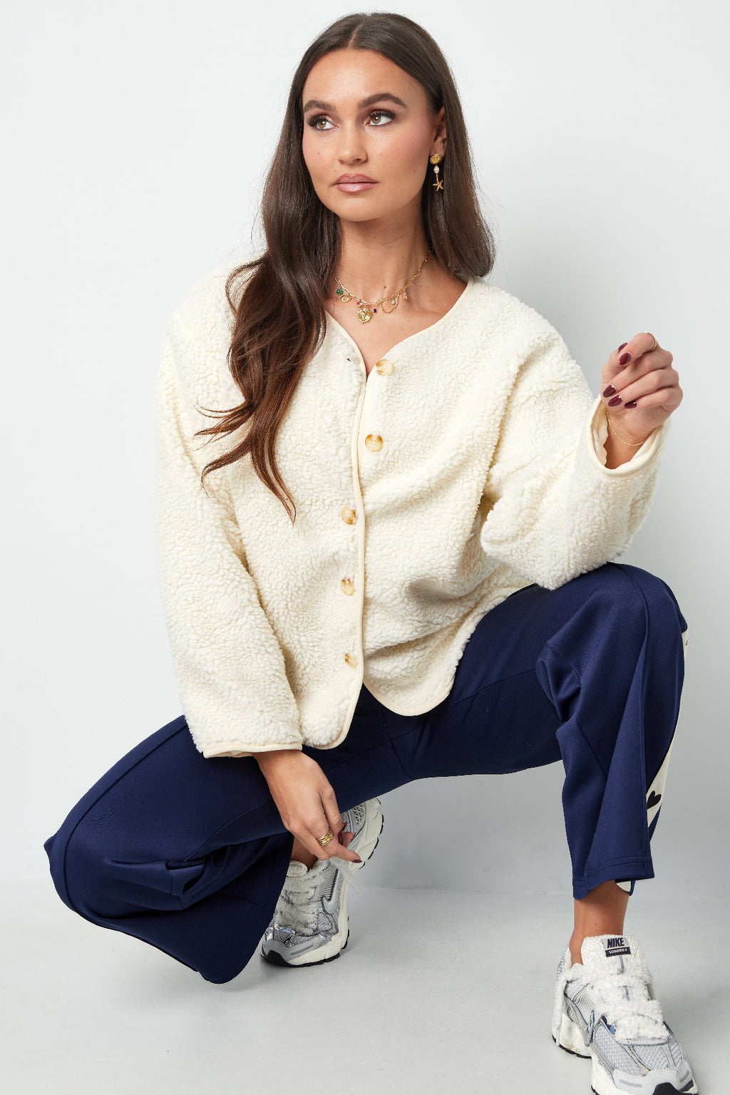 Woven Polyester Fiber Women's Cardigan Casual Solid Color Fall/Winter