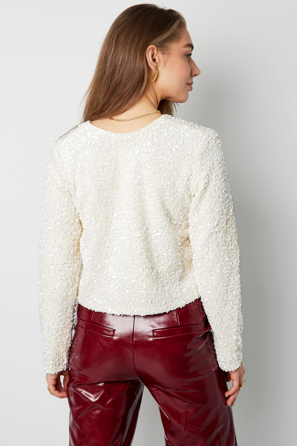 Polyester Long Sleeve Top Cropped Bow Detail