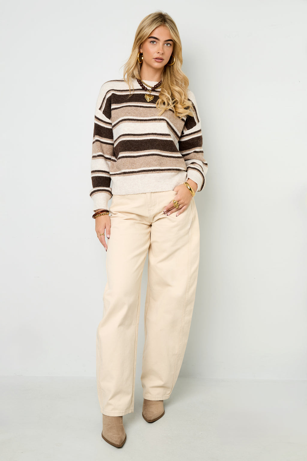 Knitted Polyester Fiber Women's Knit Sweaters Casual Stripes