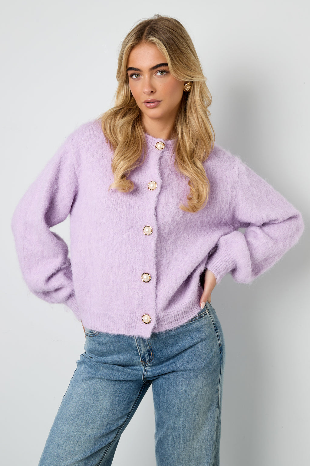 Knitted Polyester Fiber Women's Knit Cardigan Casual Solid Color