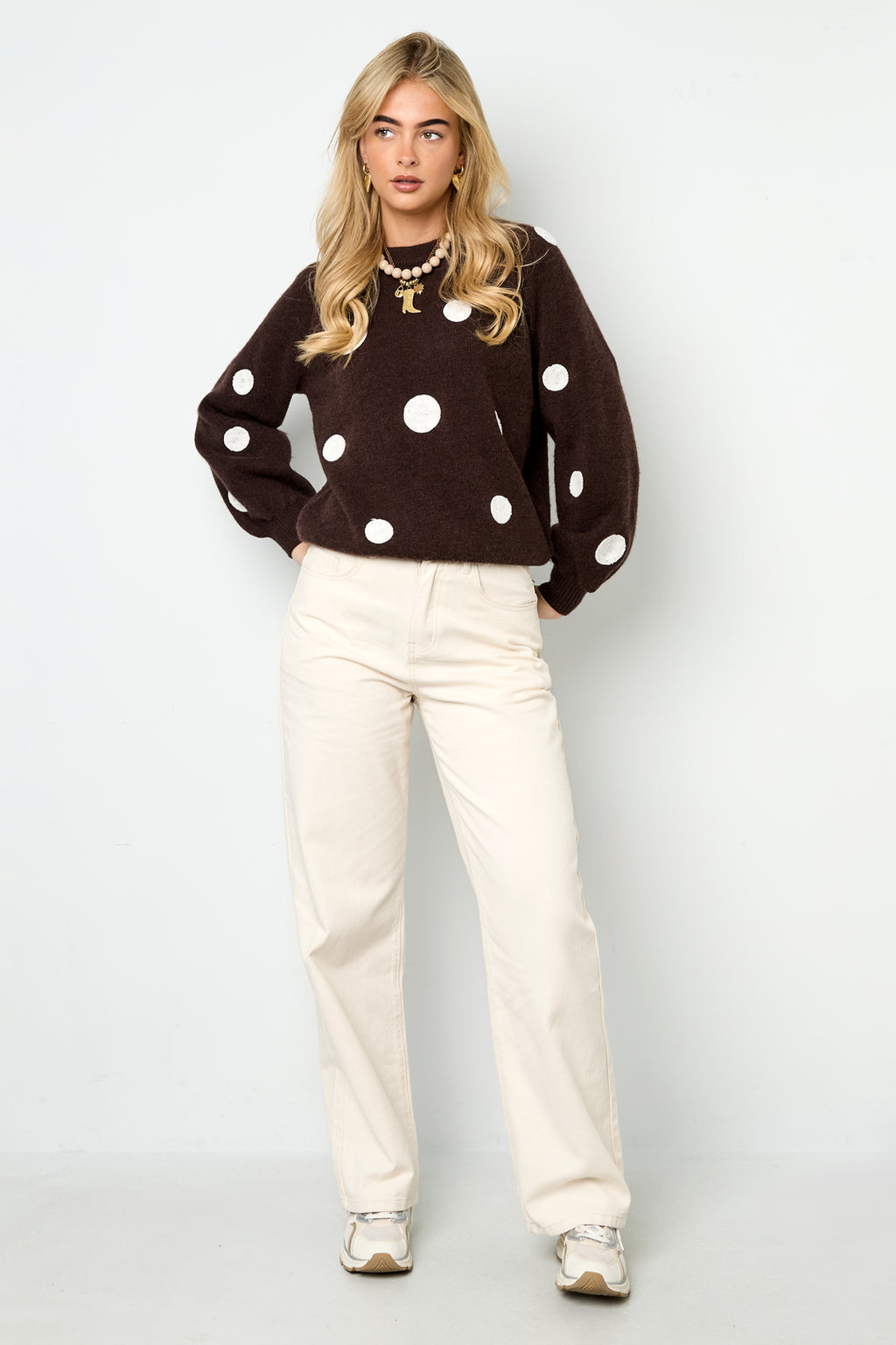 Knitted Polyester Fiber Women's Knit Sweaters Casual Polka Dots