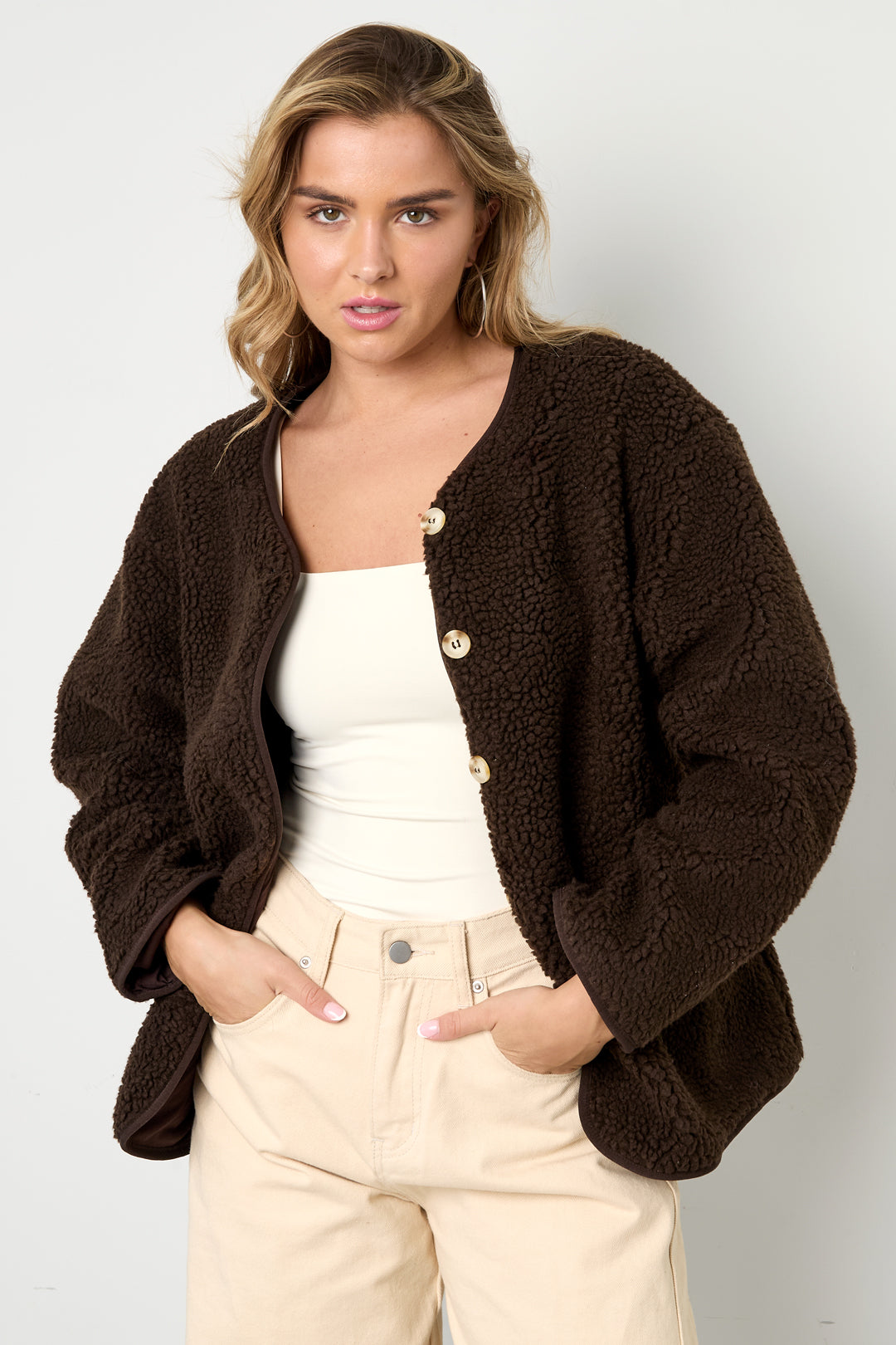 Woven Polyester Fiber Women's Cardigan Casual Solid Color Fall/Winter