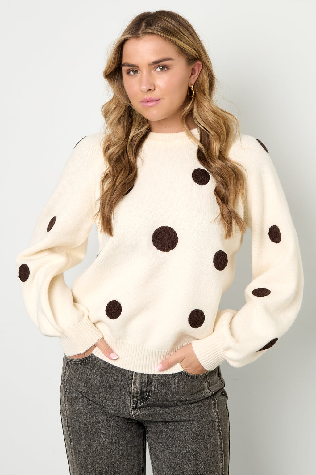 Knitted Polyester Fiber Women's Knit Sweaters Casual Polka Dots