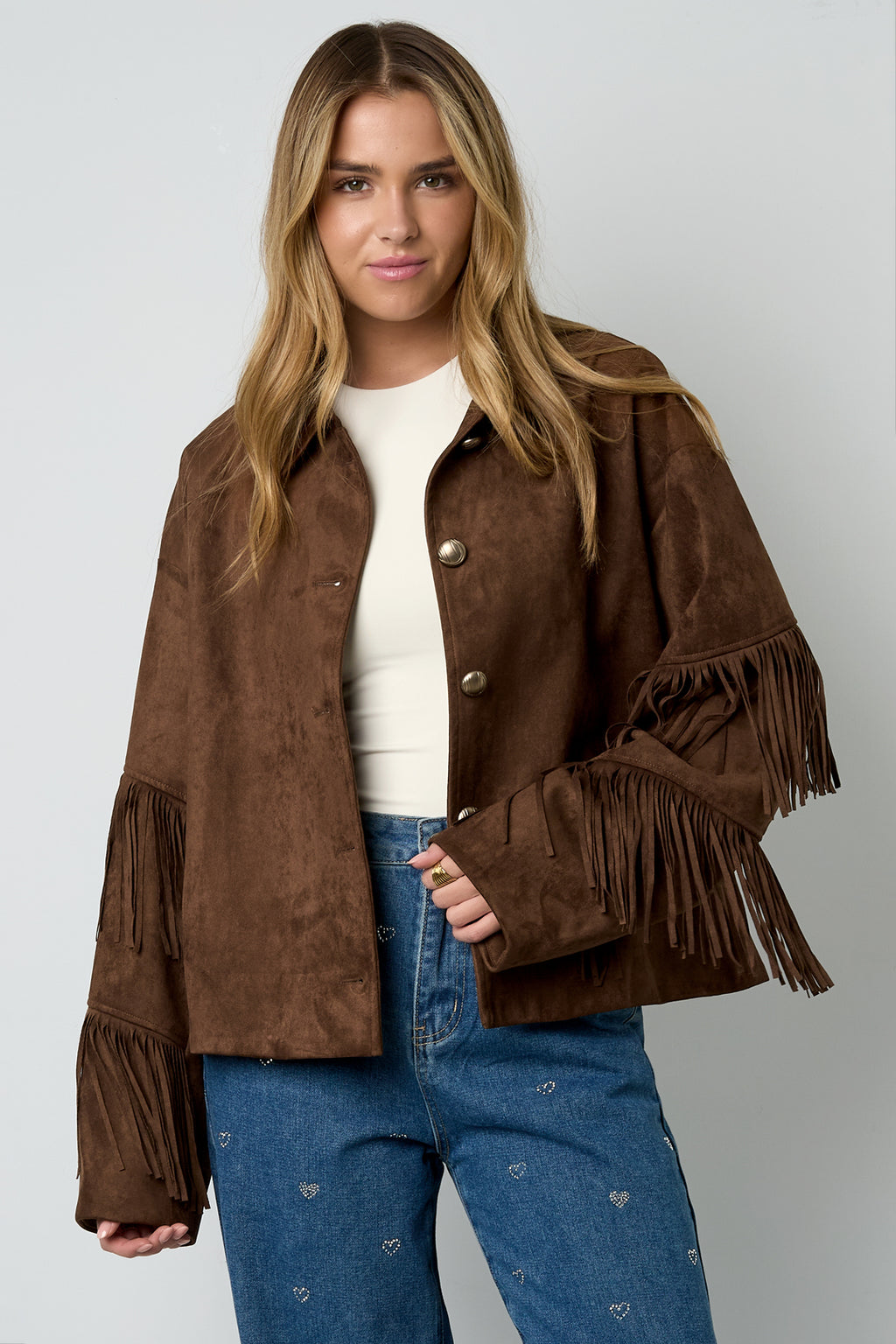 Woven Polyester Fiber Women's Blouse Casual Solid Color Fall/Winter Fringe Detail