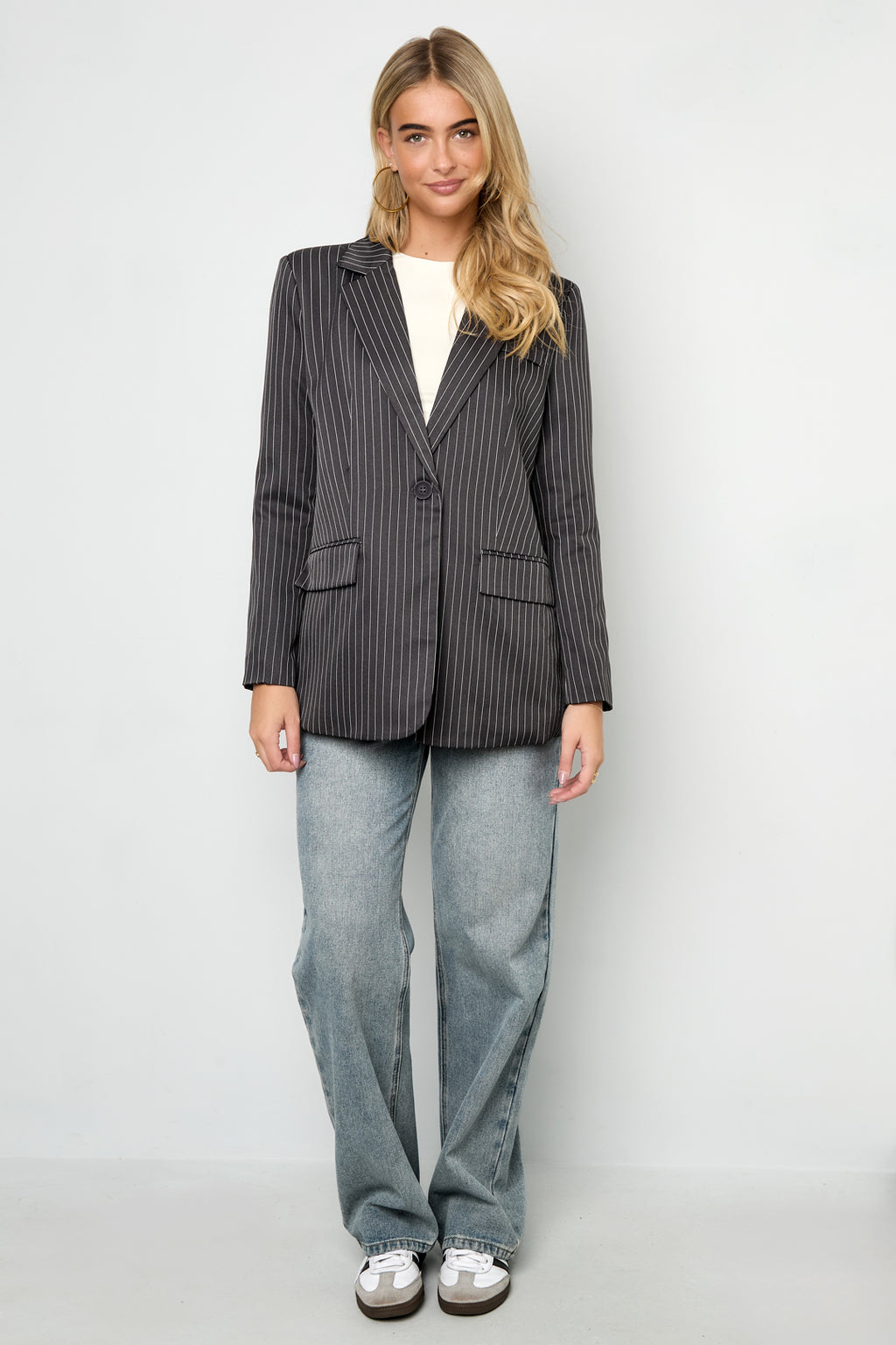 Woven Polyester Fiber Women's Suit Set Elegant Stripes Fall/Winter