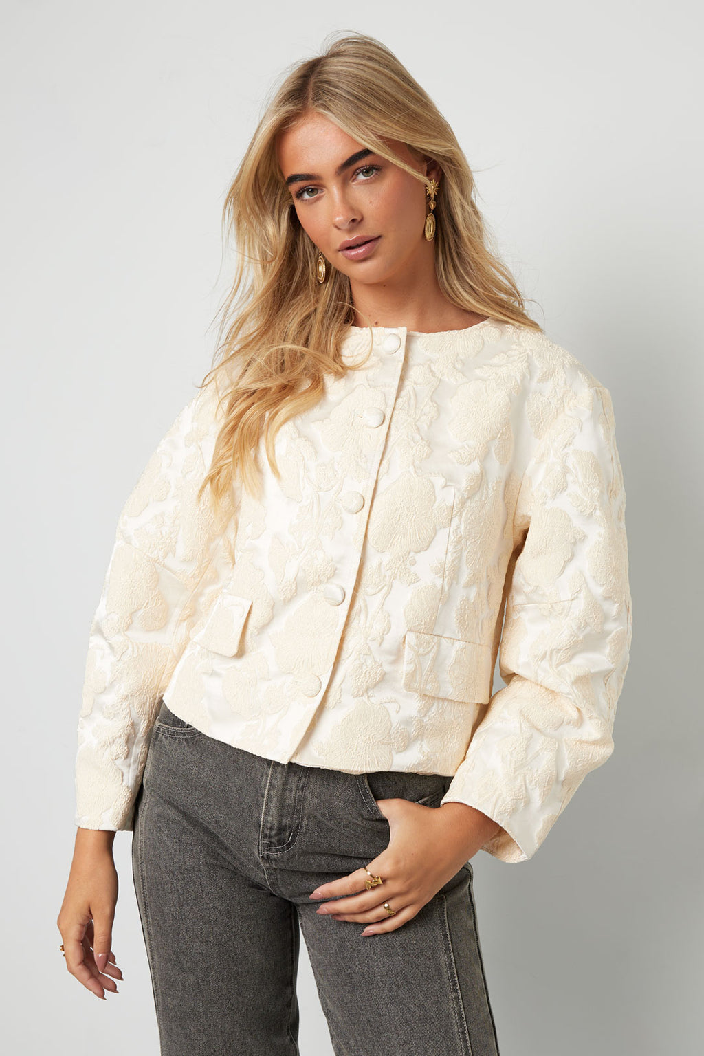 Woven Polyester Fiber Women's Jacket Elegant Floral Print Fall/Winter