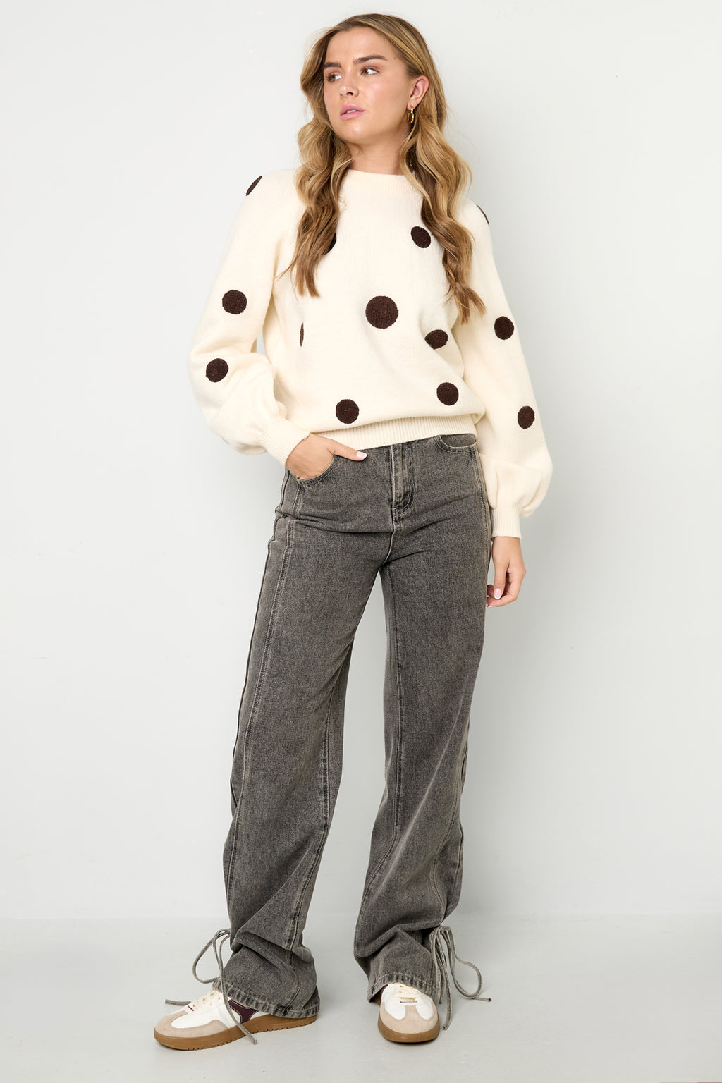 Knitted Polyester Fiber Women's Knit Sweaters Casual Polka Dots